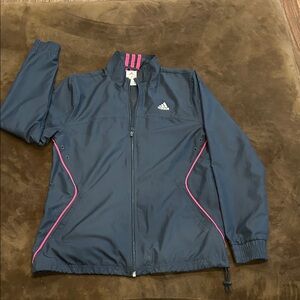 Adidas Women's Dark Blue Jacket with Pink Highlights